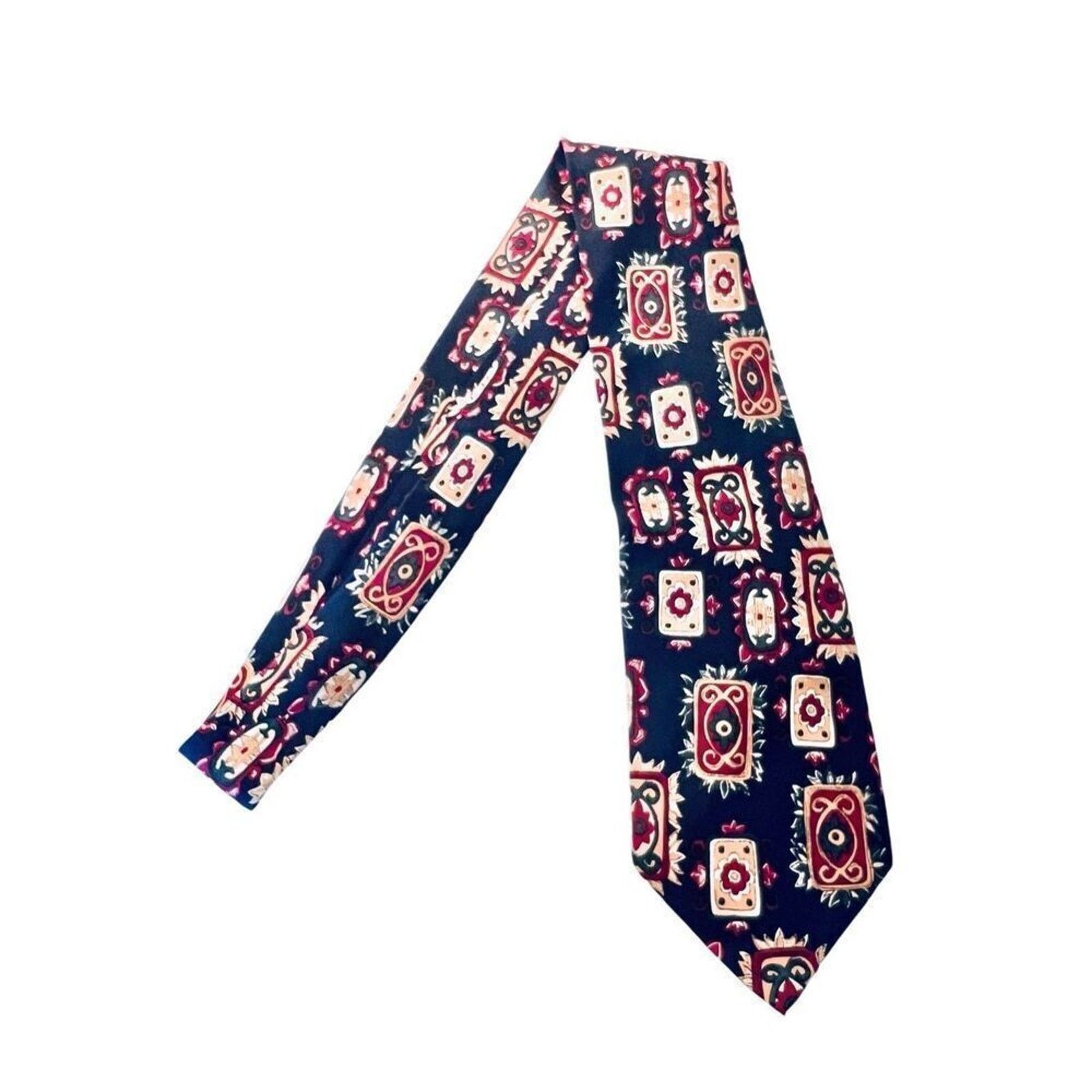 Adolfo Dominguez Vintage 90s Aldofo Retro Art Deco Silk Blue 55" x 4" Necktie Size ONE SIZE - 2 Thumbnail