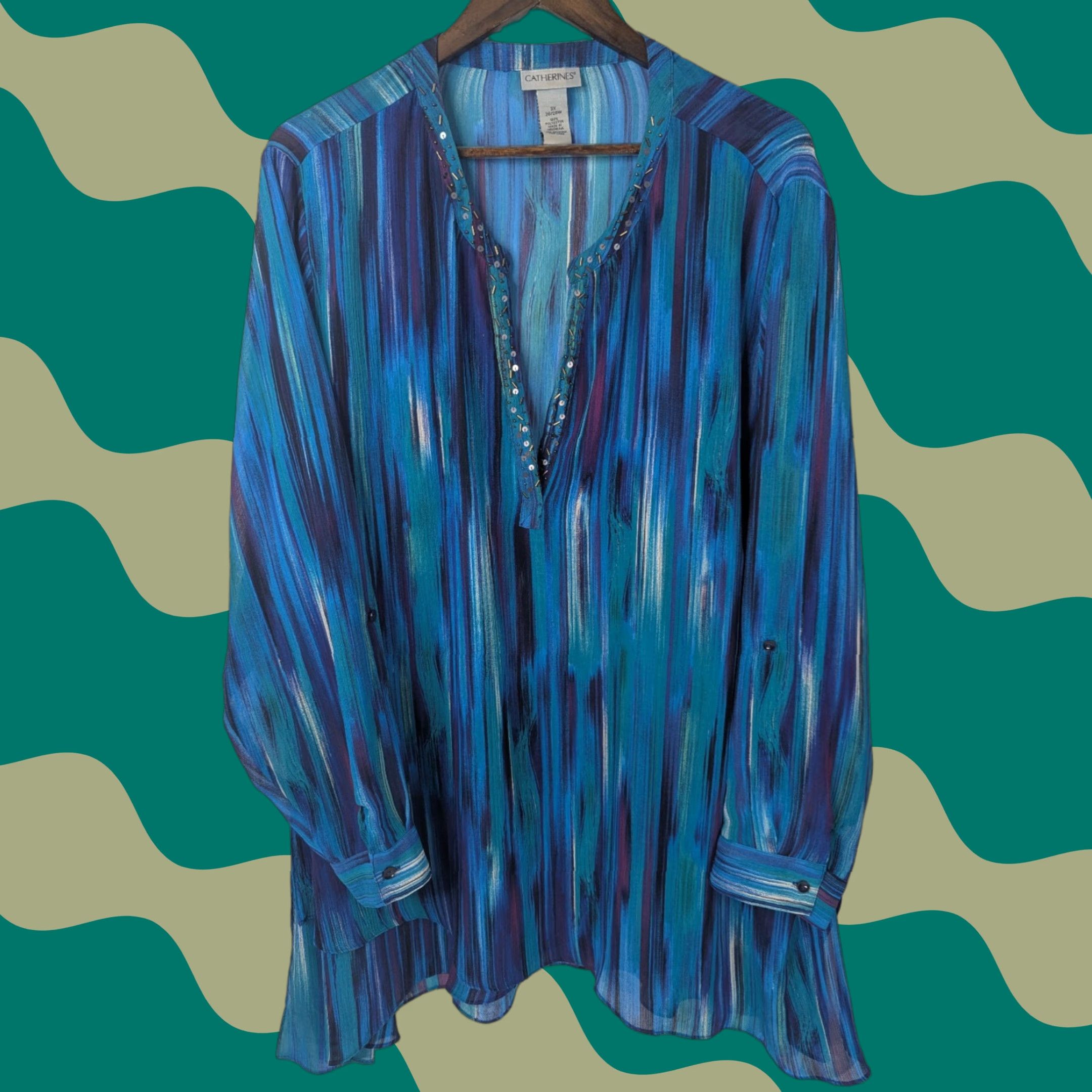 Vintage Catherines Boho Beaded Tunic Top Sheer Flowy Asymmetric Plus 3X 26/28W Festival Shirt Women Mens? Size XXL / US 16-18 / IT 52-54 - 1 Thumbnail