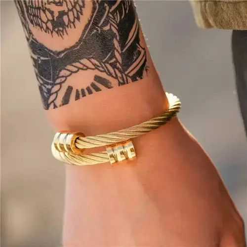 Other Hip Hop Stainless Steel Men Bangle Adjustable Open Cuff Size ONE SIZE - 1 Thumbnail