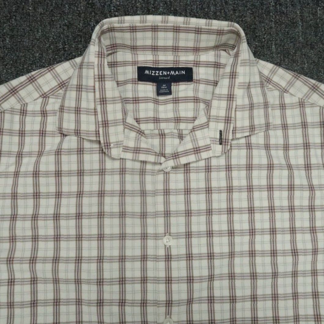 Mizzen+Main Mizzen+Main Shirt Mens M Brown Plaid Button-Up Slim Fit Casual Long Sleeve Beige Xs S? Size US M / EU 48-50 / 2 - 2 Thumbnail