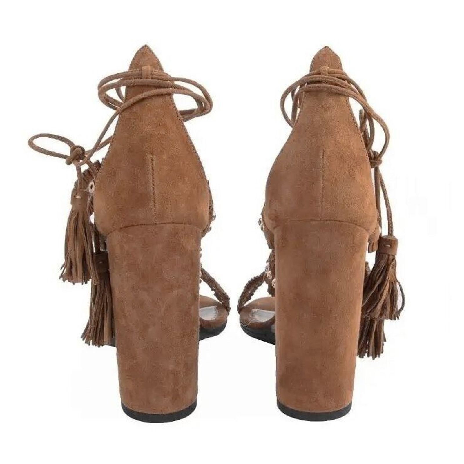 Aquazzura D0 AQUAZZURA FIRENZE Tulum Cognac Suede Sandals Sz 39 $930 Size US 9 / IT 39 - 5 Thumbnail