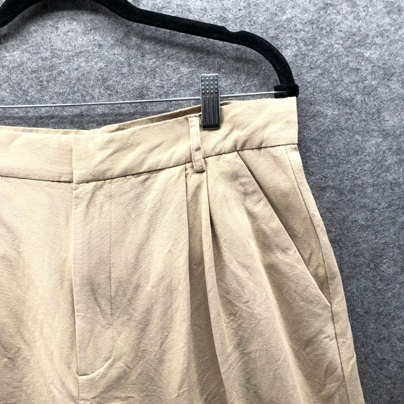 Zara Zara Pleated High Waisted Linen Blend Shorts Womens L Beige Relaxed Lightweight Size 24" / US 00 / IT 34 - 3 Thumbnail