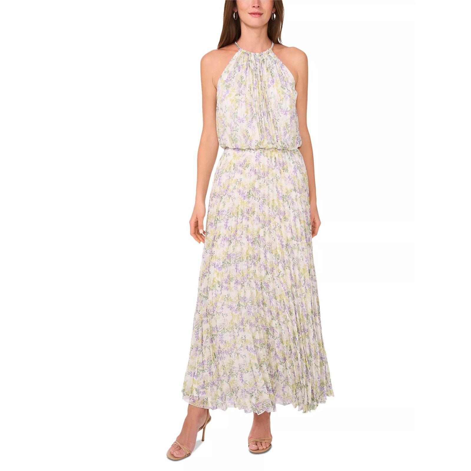 Other MSK Women's ivory Bloused-Waist Pleated Floral-Print Dress Size XL / US 12-14 / IT 48-50 - 1 Thumbnail