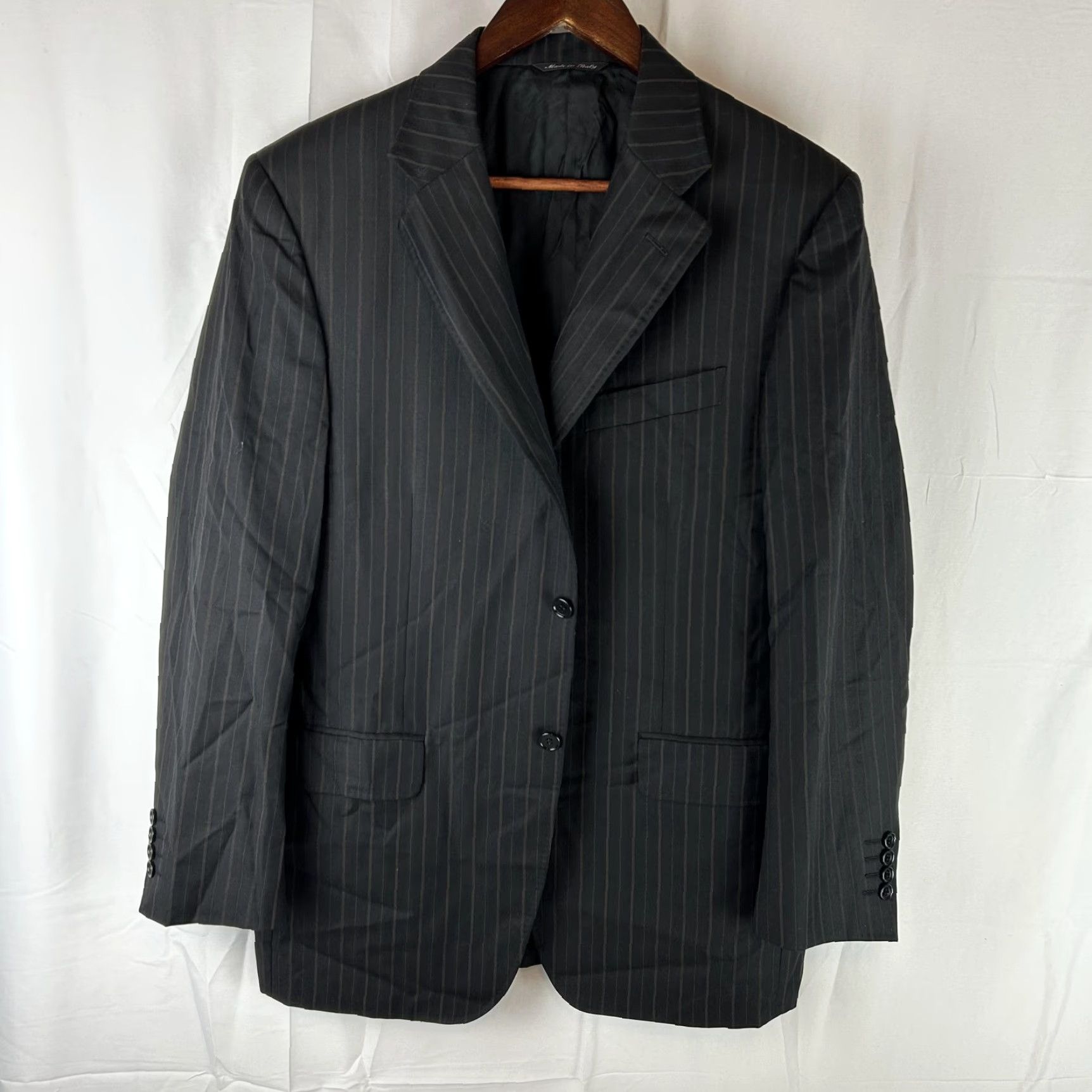 Canali VINTAGE Canali Blazer Mens 40R EU 50 Black Pinstripe Super 120's Wool Made in Italy Size 50R - 2 Thumbnail