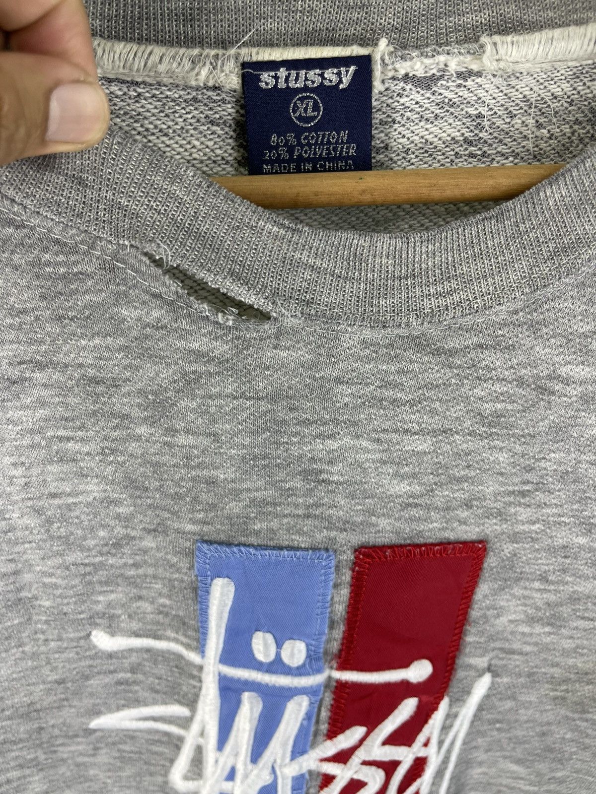 Stussy Thrashed Vintage 90's Stussy Embroidered Logo Sweatshirt Size US XL / EU 56 / 4 - 4 Thumbnail