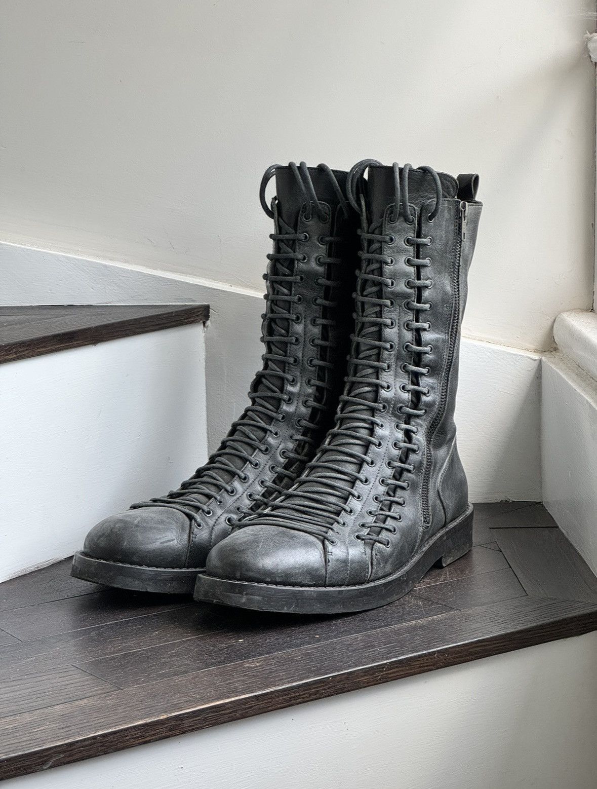 Ann Demeulemeester Triple Lace combat boots Grailed