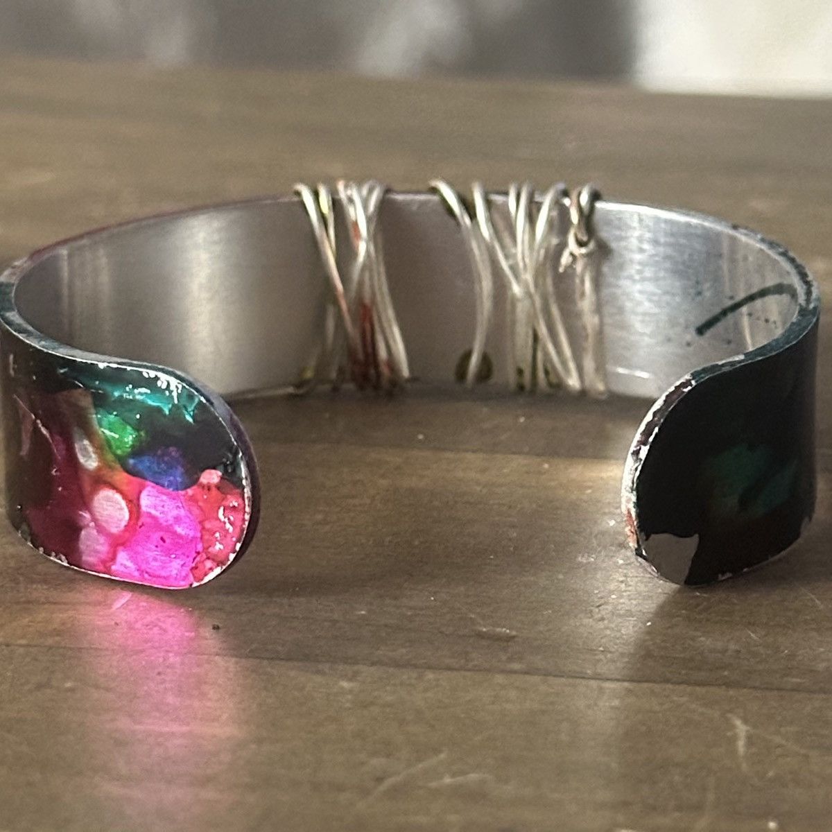 Other Handmade tie dye wire wrapped bead bangle cuff bracelet Size ONE SIZE - 6 Thumbnail