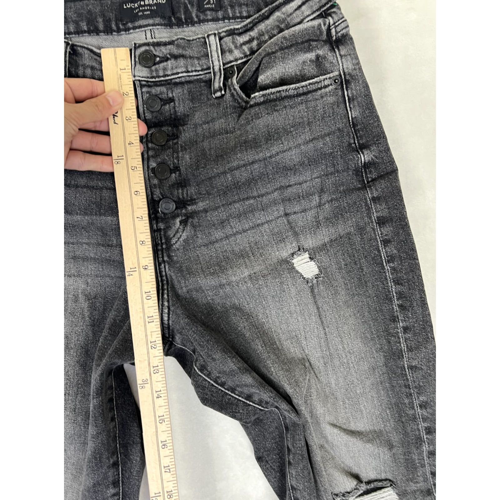 Lucky Brand Lucky Brand High Rise Mom Drew Jeans Womens 12 Gray Charcoal Distressed Denim Size 34" / US 12 / IT 48 - 5 Thumbnail