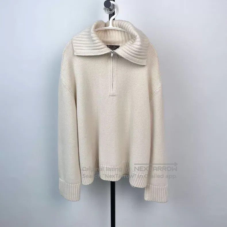 Loro Piana Loro Piana Off-White Half-Zip Cashmere Knit Top Size L / US 10 / IT 46 - 1 Thumbnail
