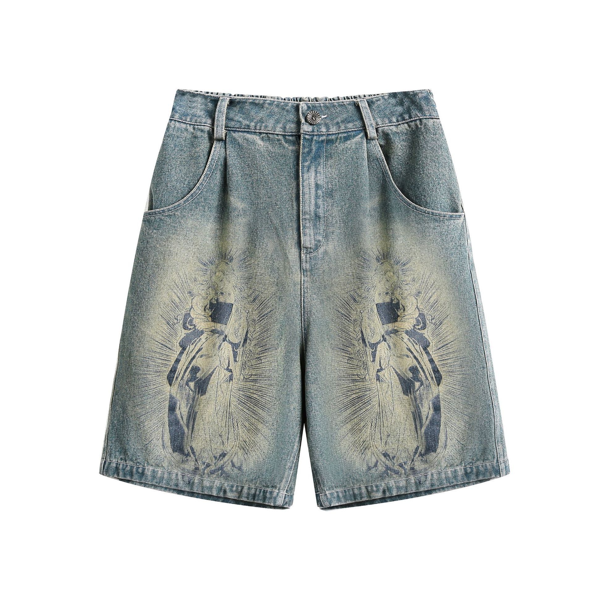 Japanese Brand × Vintage Distressed washed retro punk character print denim shorts Size US 32 / EU 48 - 1 Thumbnail