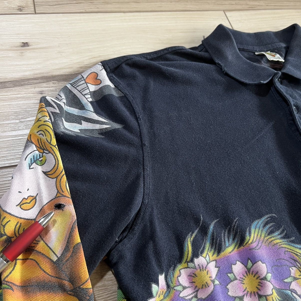 Ed Hardy Ed Hardy Distressed Long Sleeve Black Polo Shirt AOP Size US XL / EU 56 / 4 - 7 Thumbnail