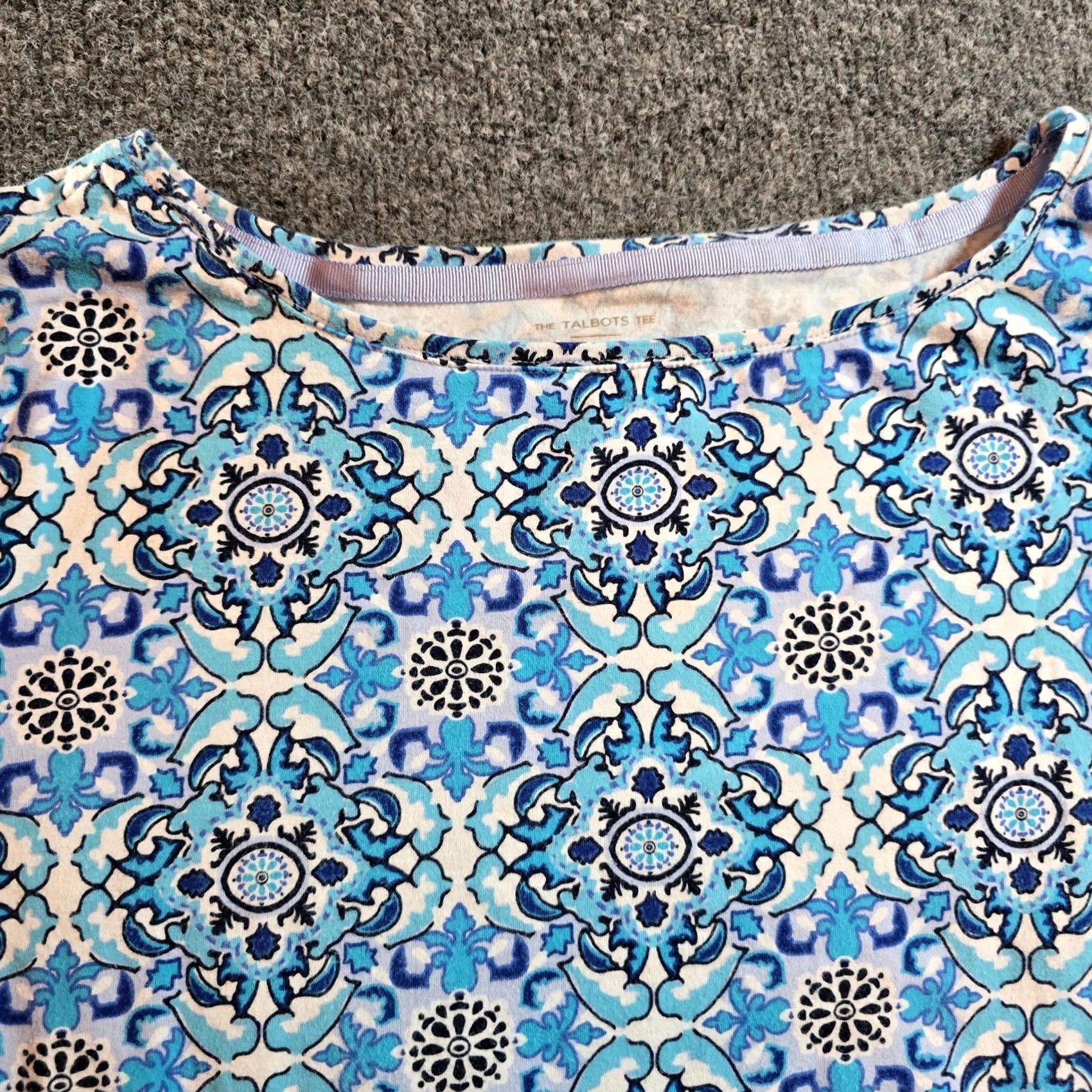Talbots Talbots Top Womens XL Blue Geometric Boat Neck Long Sleeve Stretch Casual Blouse Size XL / US 12-14 / IT 48-50 - 2 Thumbnail