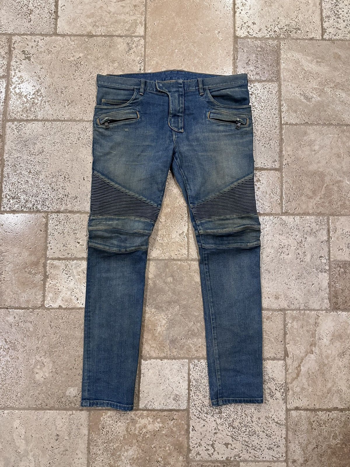Balmain Balmain Biker Distressed Stone Wash Blue Denim Jeans Size US 36 / EU 52 - 1 Thumbnail