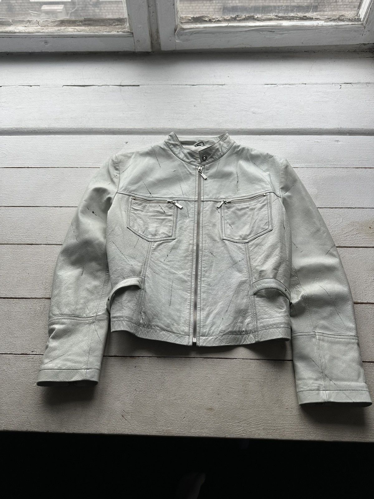 Other 🚨Y2K RICK OWENS TYPE DIRTY SLIM FIT ZIP LEATHER JACKET Size M / US 6-8 / IT 42-44 - 1 Thumbnail