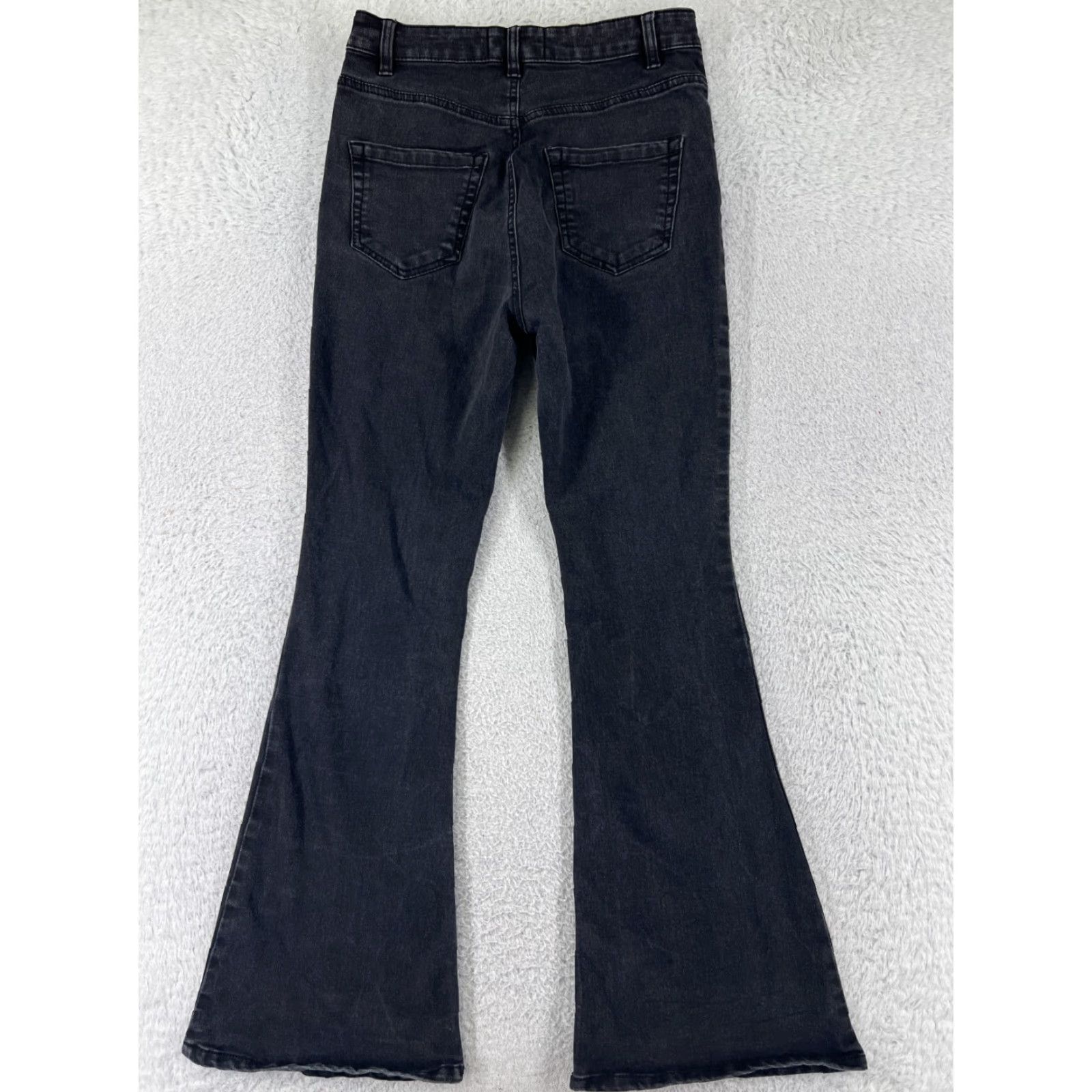 Denime Refuge Women's Flared Jeans 9 Black Denim Distressed Cotton Vintage-Inspired Size 30" / US 8 / IT 44 - 2 Thumbnail