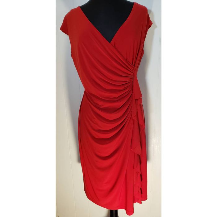 Evan Picone Evan Picone red Sz14 gathered waterfall layers on side ...