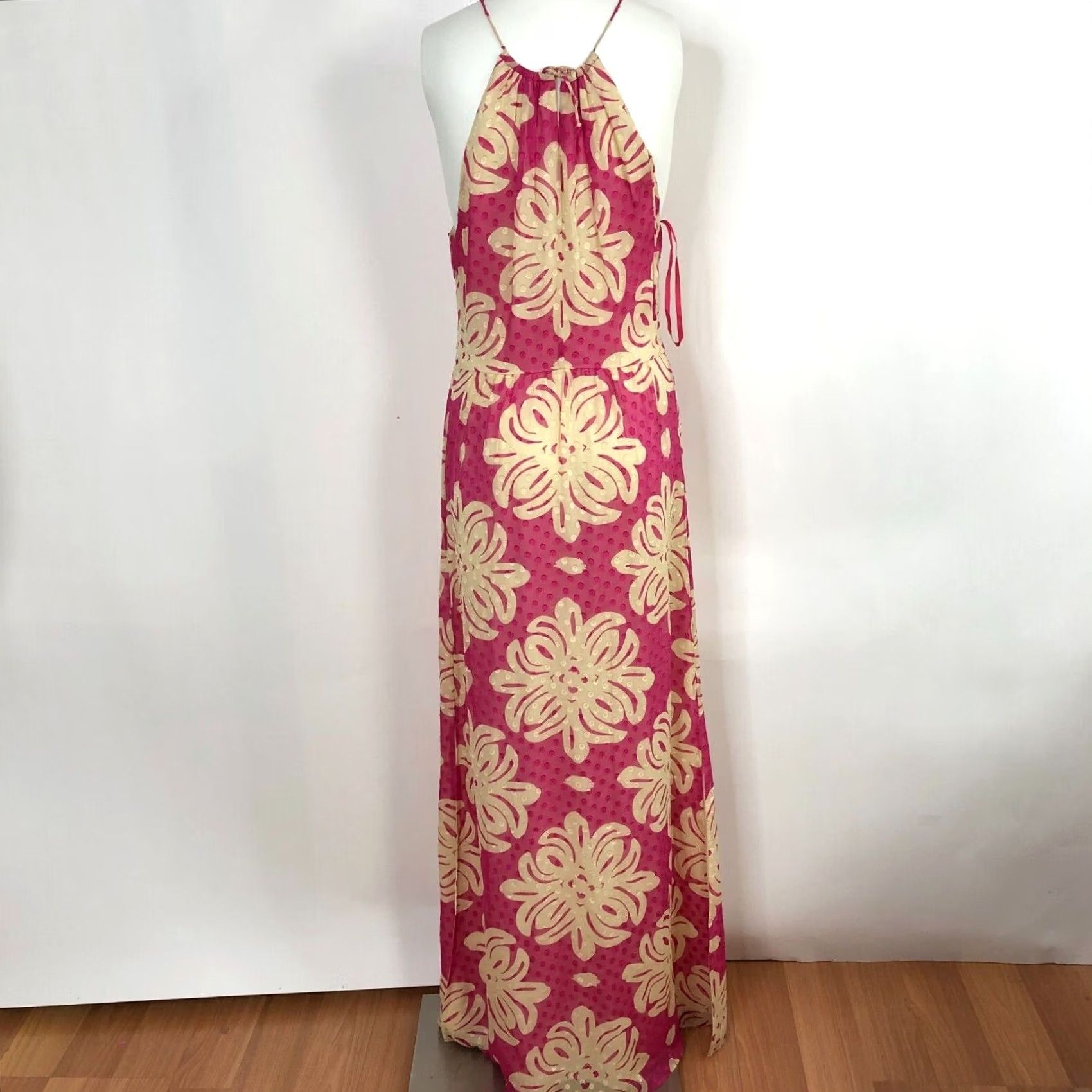 Vineyard Vines Vineyard Vines Maxi Dress Halter Pink Ivory 4 Women Sleeveless Long Silk Blend 14 Size S / US 4 / IT 40 - 4 Thumbnail