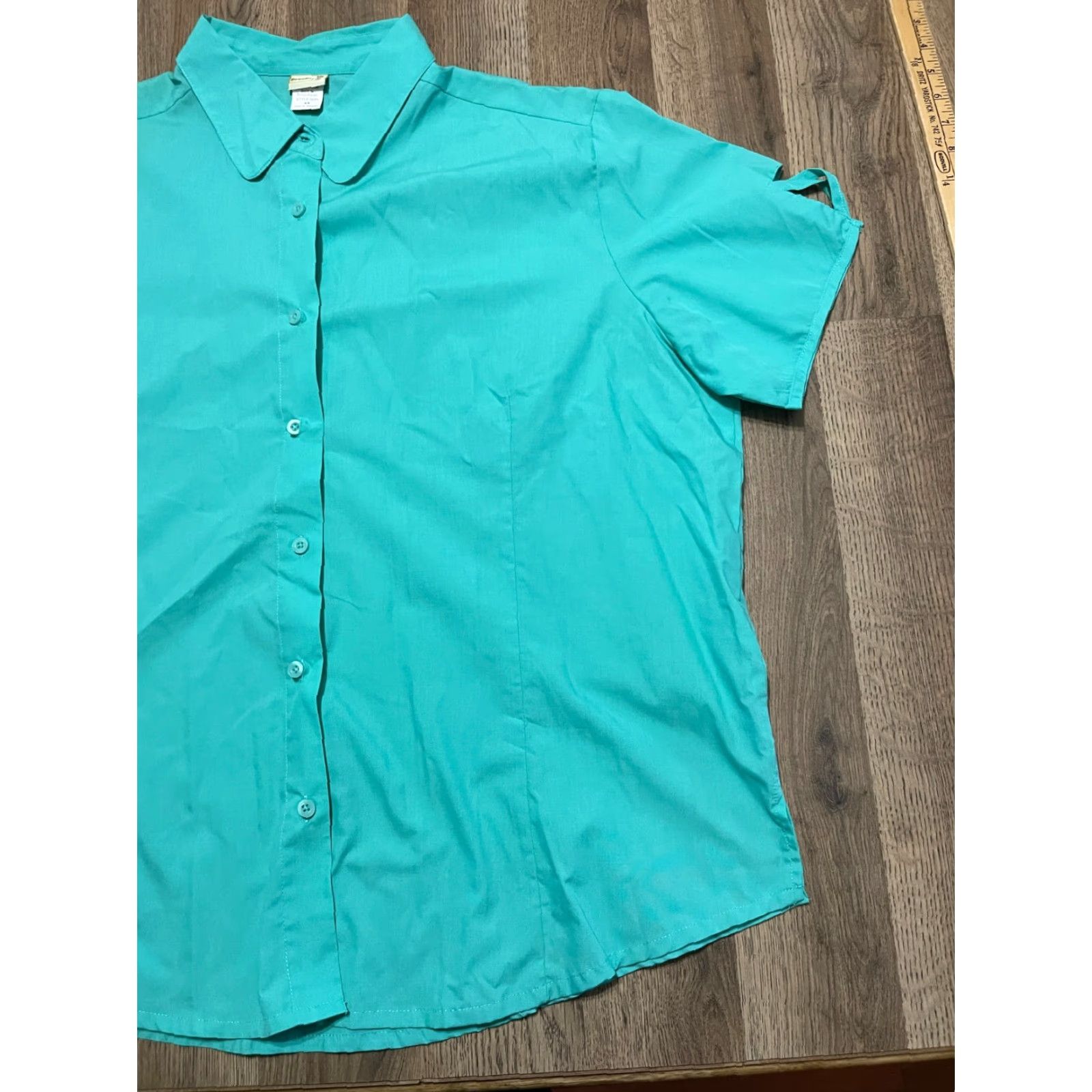 Vintage BocaBay Shirt Womens XX Teal Button Up Open Slit Sleeves Casual Modern Fall Spring Summer Size XXL / US 16-18 / IT 52-54 - 4 Thumbnail