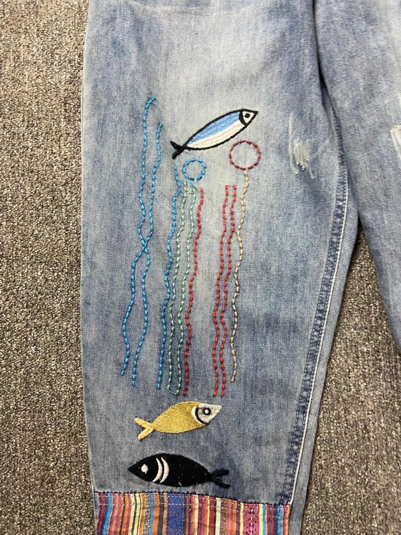 Japanese Brand K.Three Brand Retro Fish Embroidery Jeans (197) Size US 26 / EU 42 - 11 Thumbnail