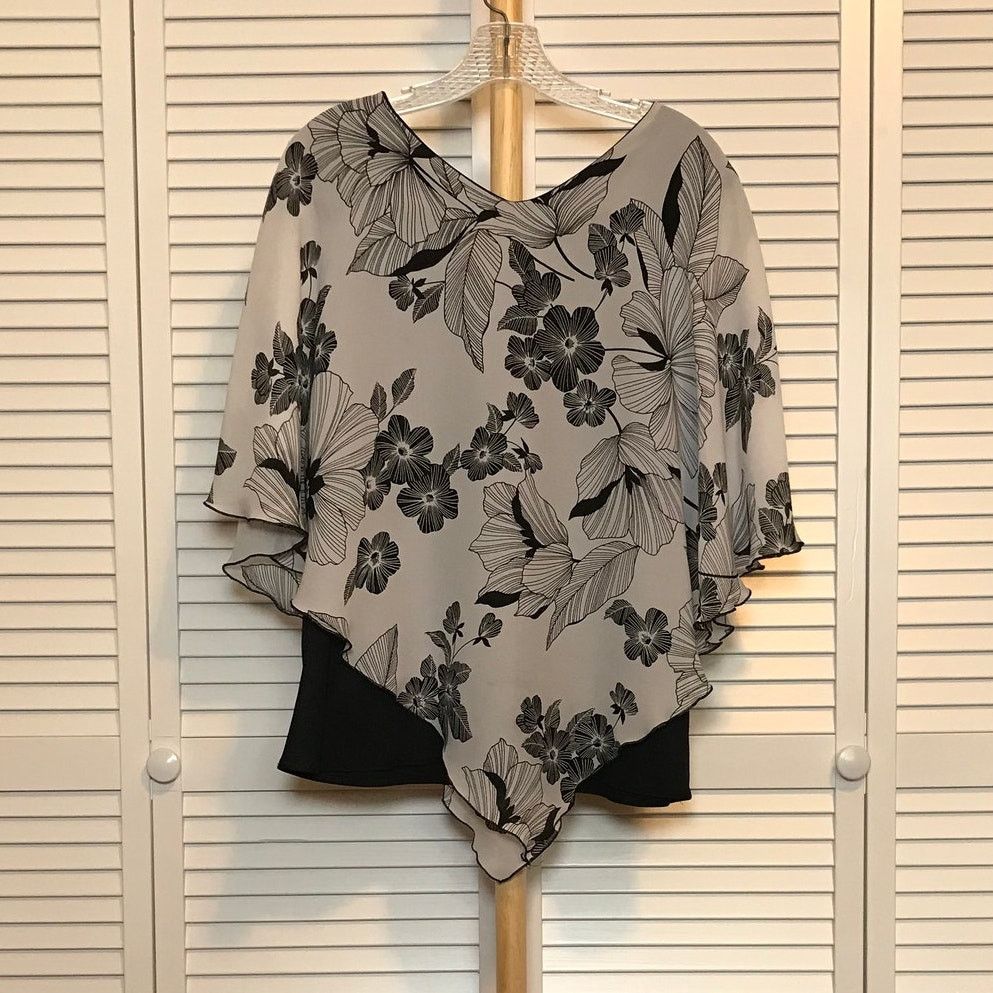 Other Floral V-Neck 3/4 Sleeve Layered Lined Stretchy Blouse Size L / US 10 / IT 46 - 2 Thumbnail