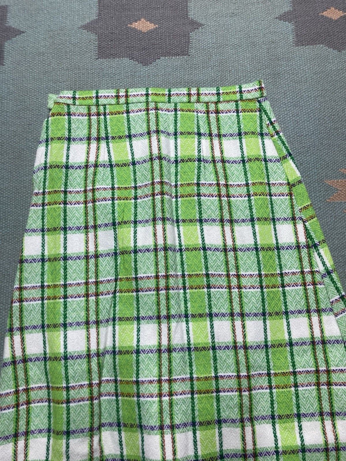 Vintage 60s plaid A-Line skirt midi maxi woven herringbone boho 23” Size 23" - 7 Thumbnail