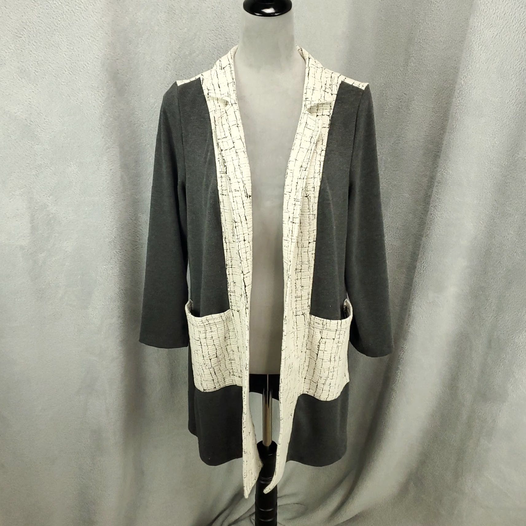 Vintage VINTAGE IC by Connie K Cardigan Womens Large Gray Open Front Duster Cardigan Sweater Size L / US 10 / IT 46 - 2 Thumbnail