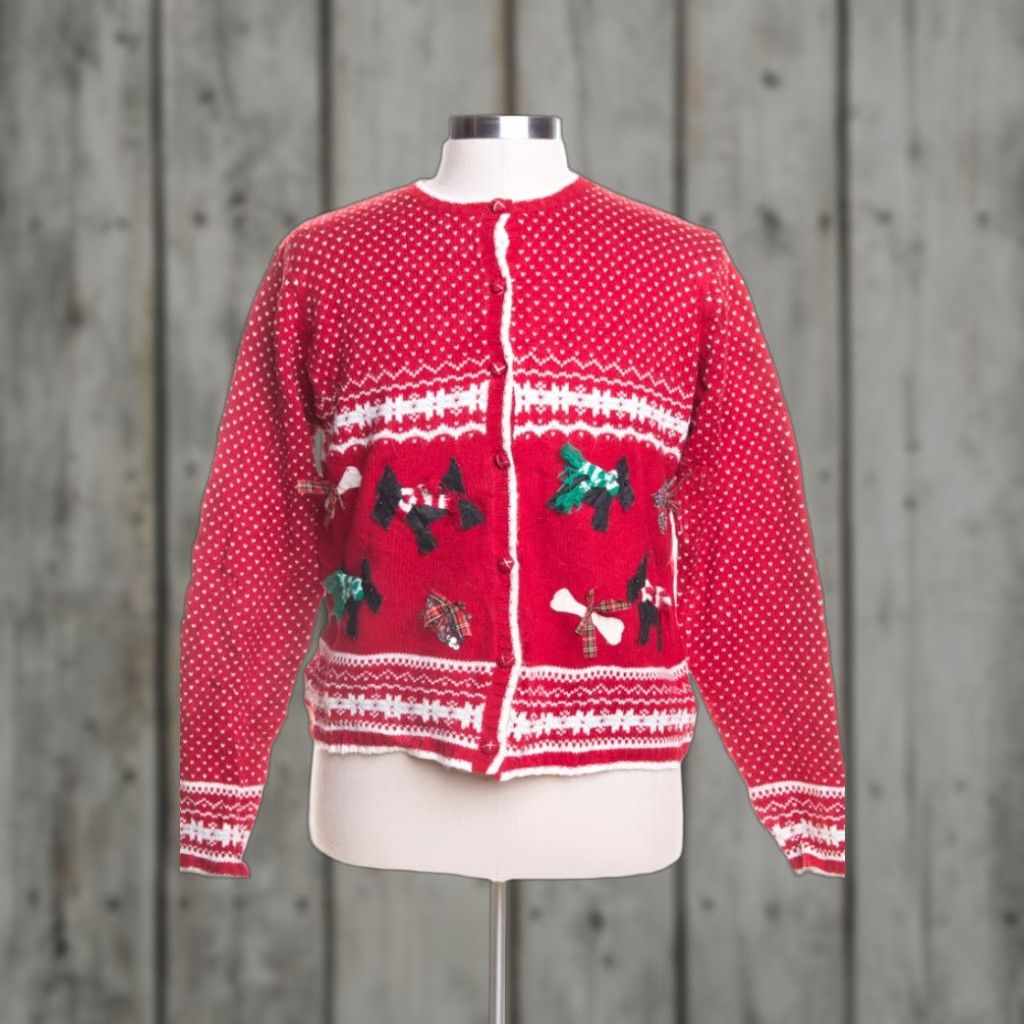 Vintage VINTAGE Karen Scott Red Ugly Christmas Cardigan L Adult Red Cardigan Womens Mens 42” 21” XL 1950s flair Dogs Size L / US 10 / IT 46 - 1 Preview
