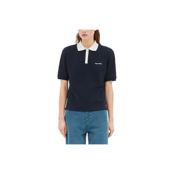 Miu Miu Miu Miu Color Block Logo Embroidered Polo 0079 Size M / US 6-8 / IT 42-44 - 1 Thumbnail