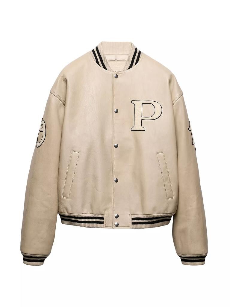 Prada o1la1rc1a0925 Padded Leather Bomber Jacket in Beige Size US M / EU 48-50 / 2 - 1 Thumbnail