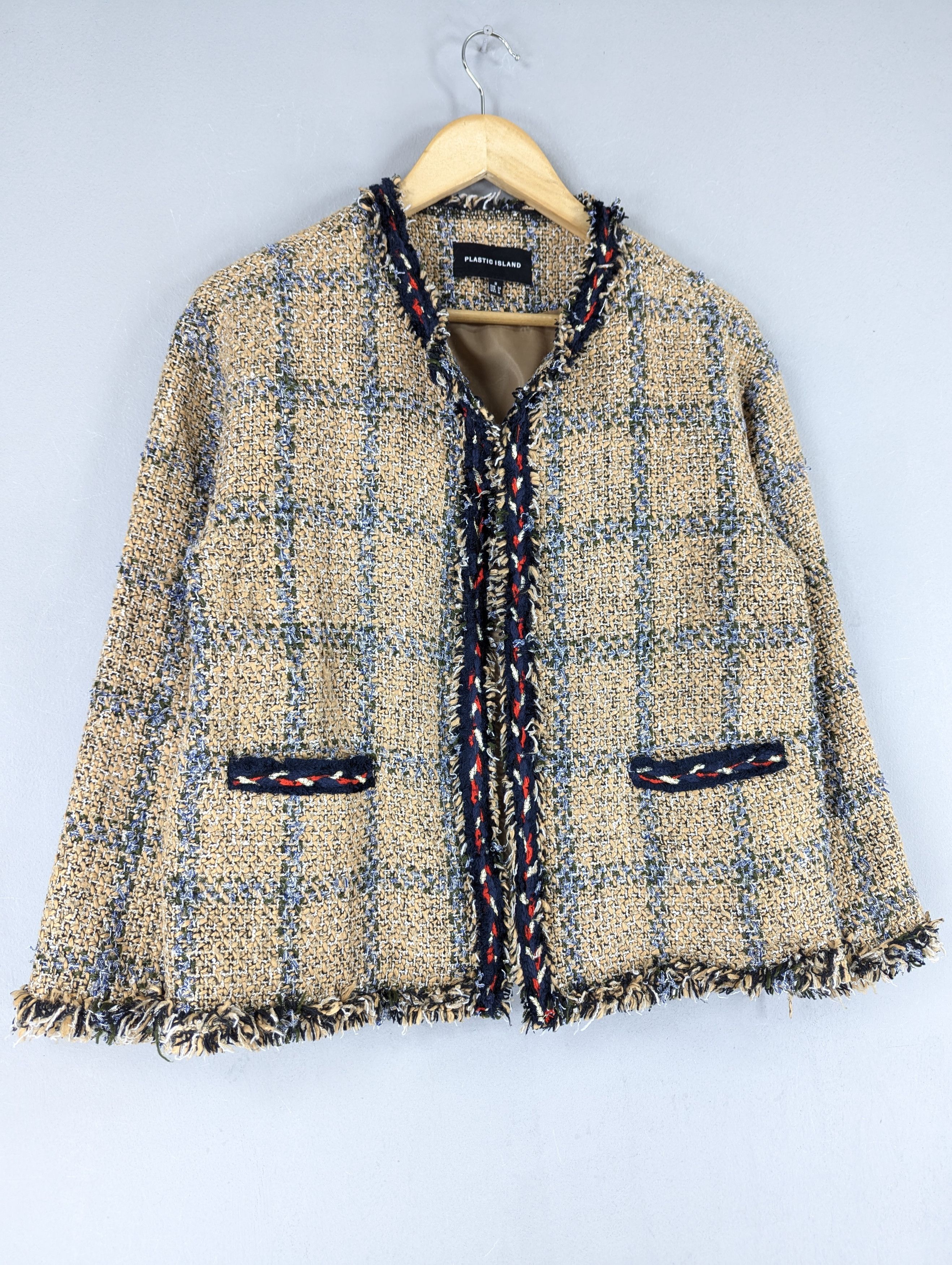 Designer Plastic Island Multicolor Tweed Cropped Jacket Size M / US 6-8 / IT 42-44 - 3 Thumbnail