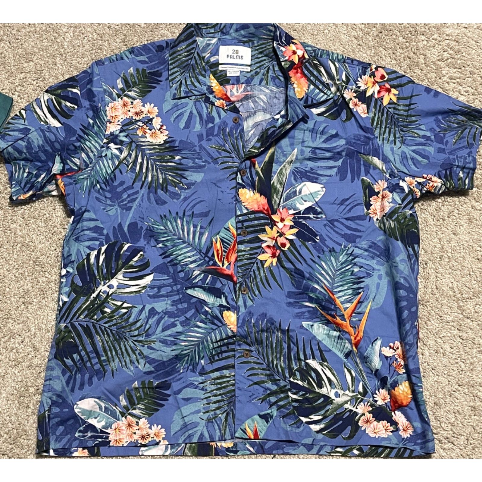 Vintage 28 Palms Button Up Shirt Mens Hawaiian Floral Short Sleeve Blue & Green Sz XXL Size US XXL / EU 58 / 5 - 3 Thumbnail