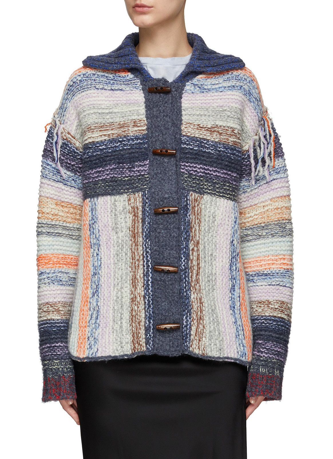 $1140 Mouline Multicolor Yarn Wool Cardigan Toggle