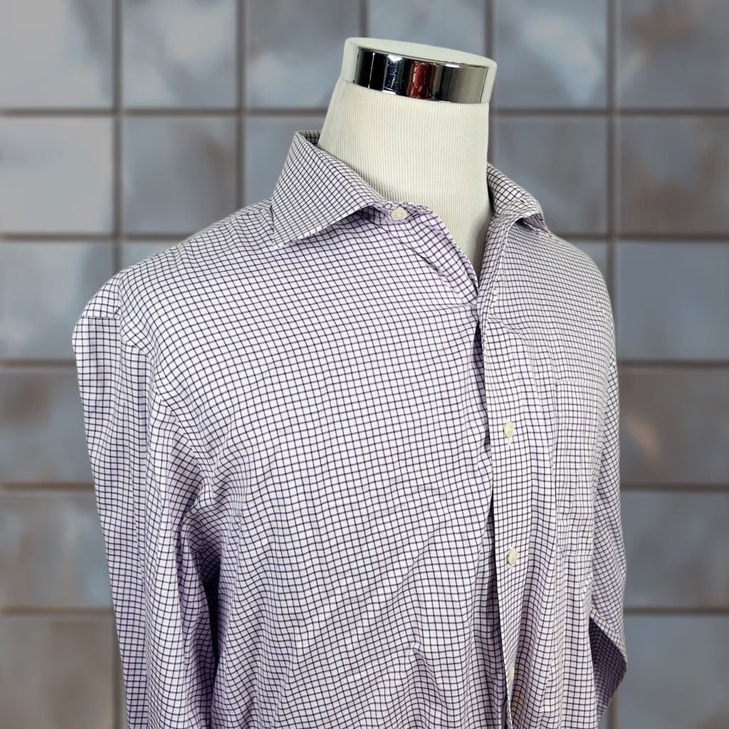 Ralph Lauren Ralph Lauren LRL 17 34/35 Classic Fit Non Iron Dress Shirt Purple Plaid Cotton Size 46R - 1 Thumbnail