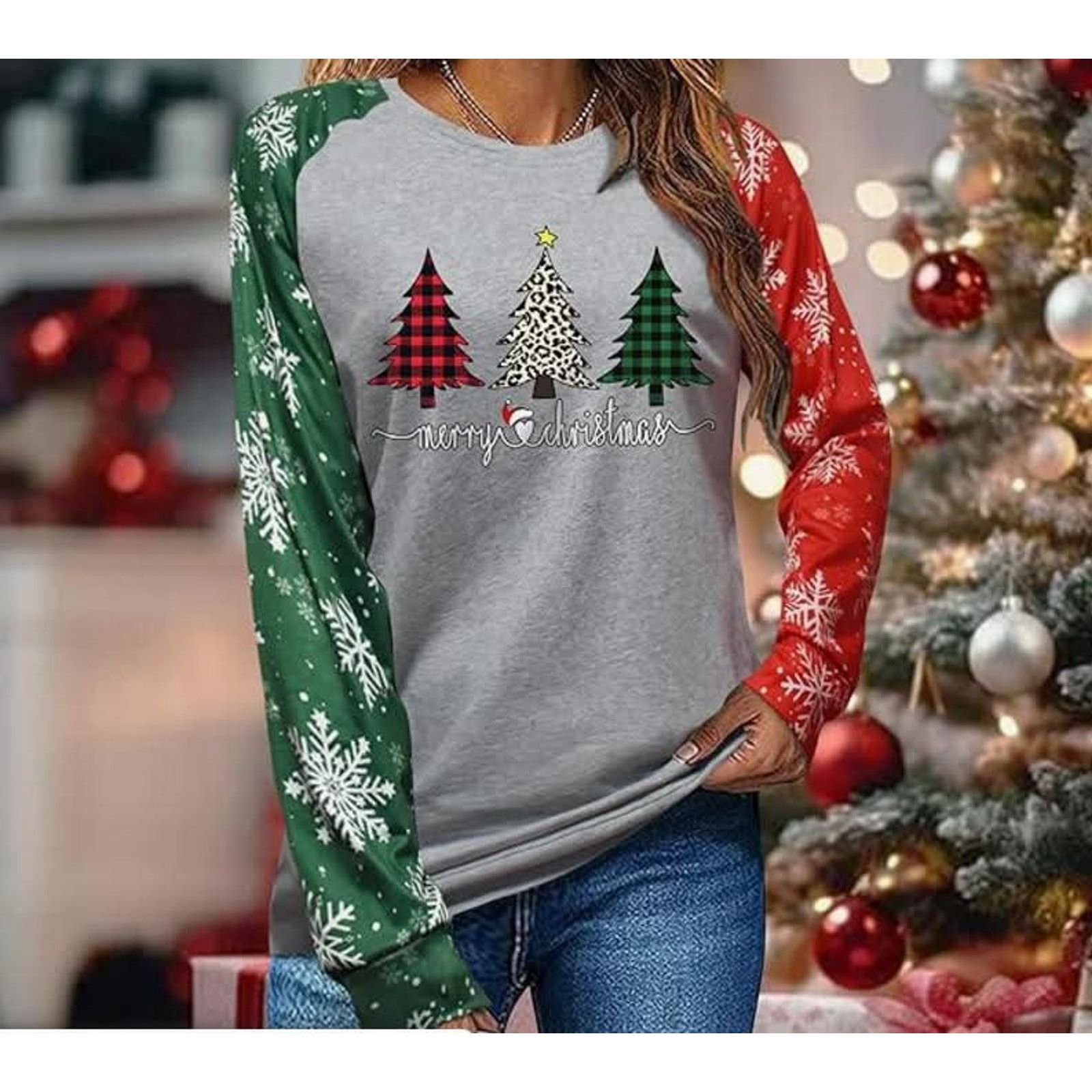 The Unbranded Brand Women's SIZE LARGE long-sleeve Merry Christmas Printed Shirt Size L / US 10 / IT 46 - 2 Thumbnail