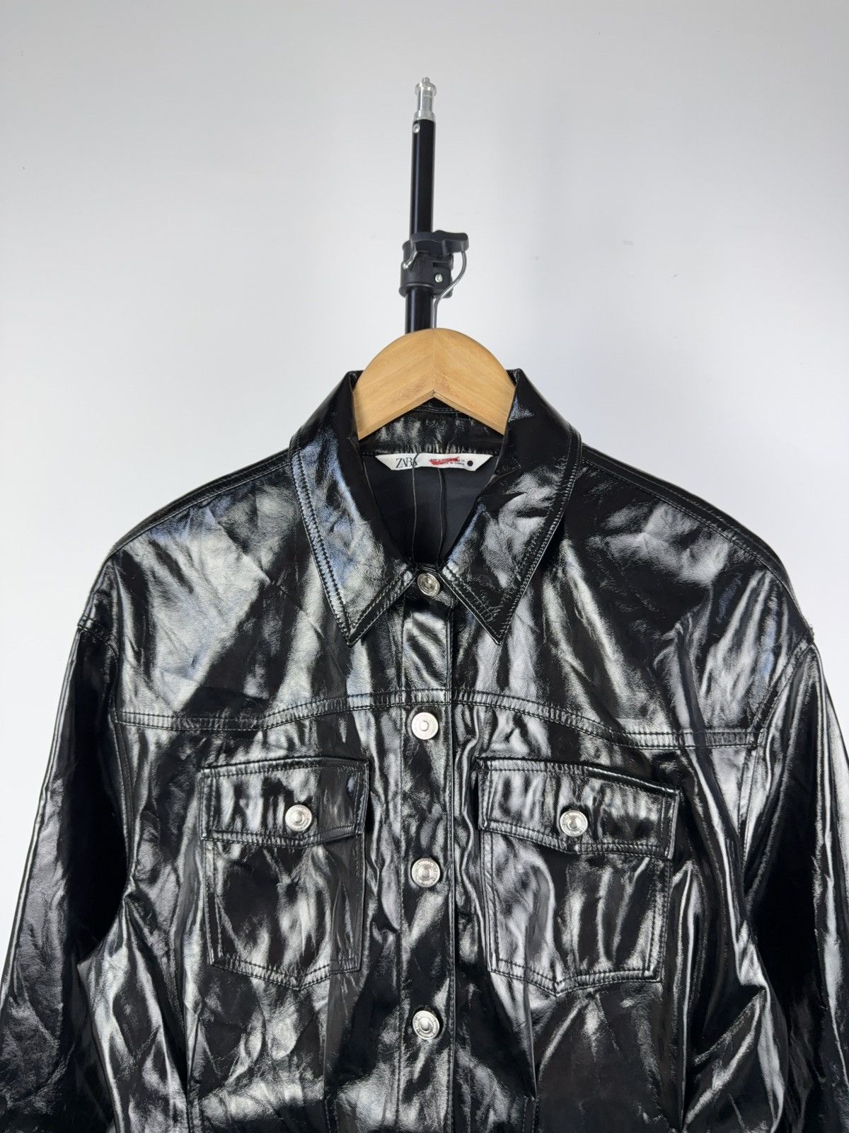 Zara Opium Goth ZARA Faux Patent Leather Shirt Dress Black Size S / US 4 / IT 40 - 3 Thumbnail