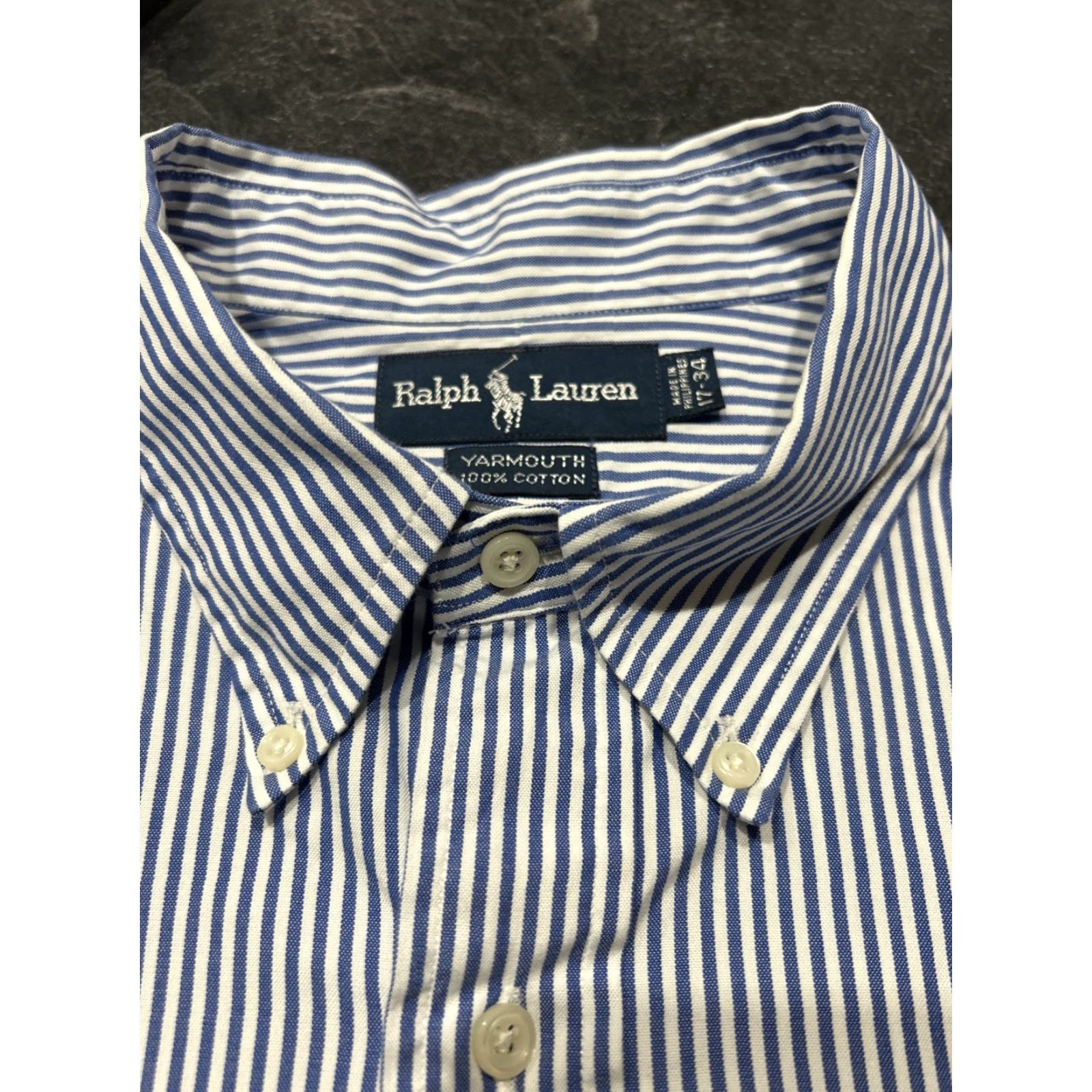Ralph Lauren VINTAGE? (No) 90s Ralph Lauren Polo Yarmouth Oxford Shirt Mens 17 34 Stripe Blue Flesh Pony Size US XL / EU 56 / 4 - 4 Thumbnail