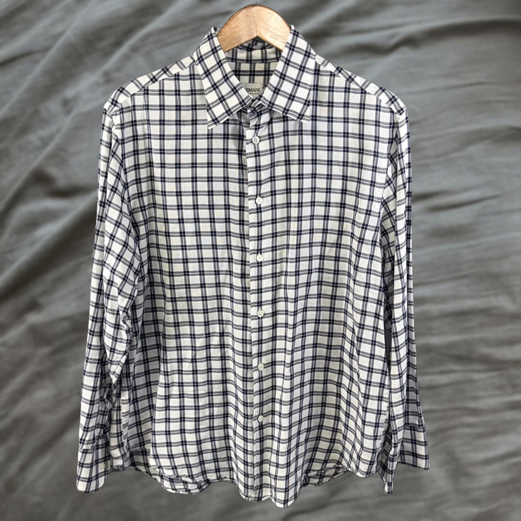 Armani Armani Collezioni Shirt Mens Large White Blue Plaid Long Sleeve Button Front Size US L / EU 52-54 / 3 - 1 Thumbnail