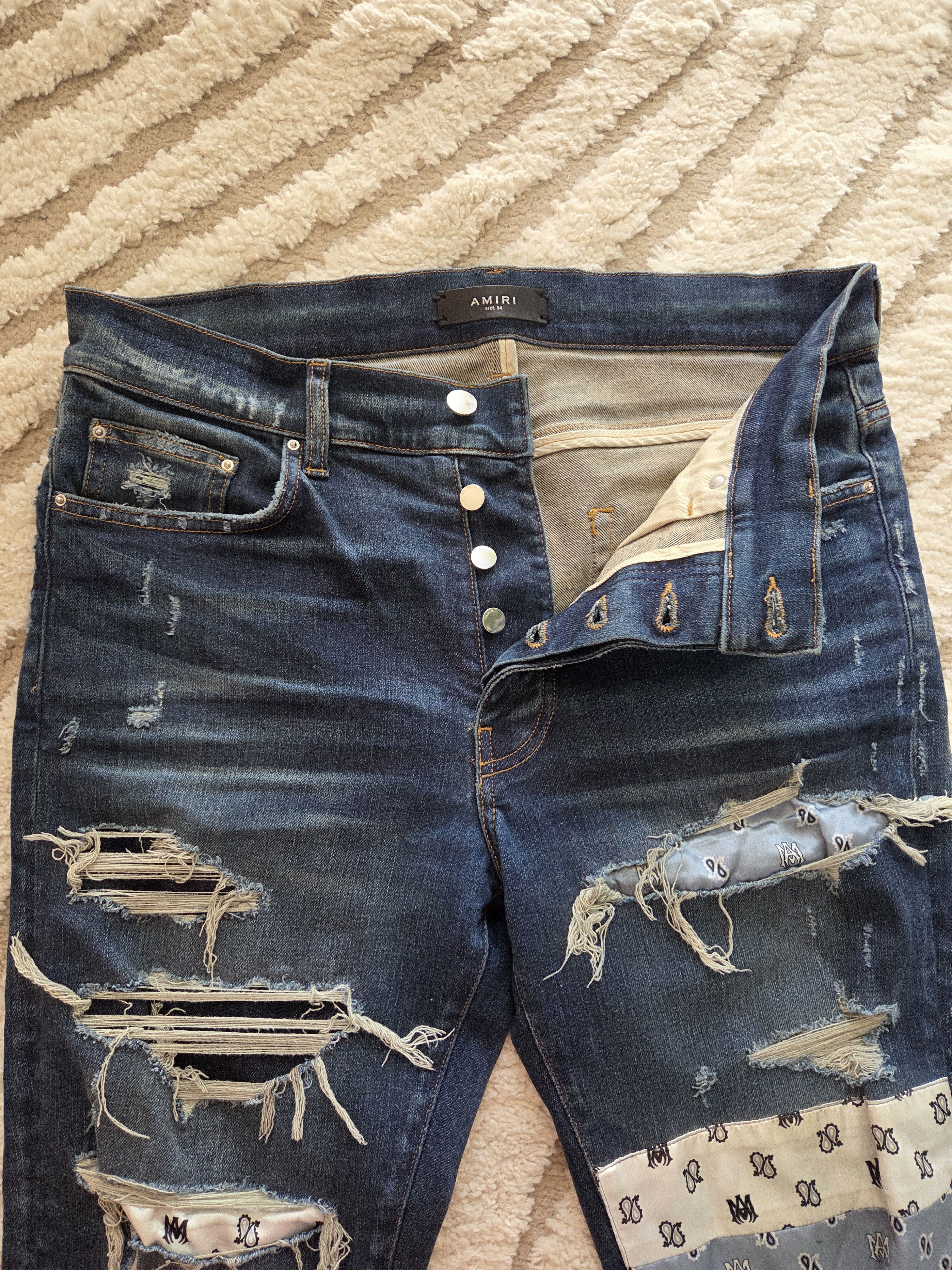 Amiri AMIRI Distressed Jean - Dark Wash Bandana Patch Denim Size US 34 / EU 50 - 7 Thumbnail