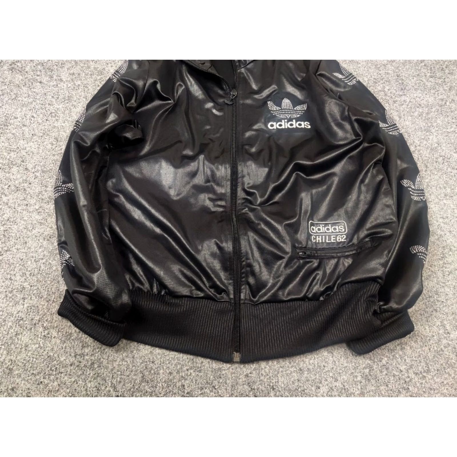 Adidas VINTAGE Adidas Originals Chile 62 Track Top Zip Jacket Black Waxed Style Women M Black 90s Track Top Logo Size M / US 6-8 / IT 42-44 - 4 Thumbnail