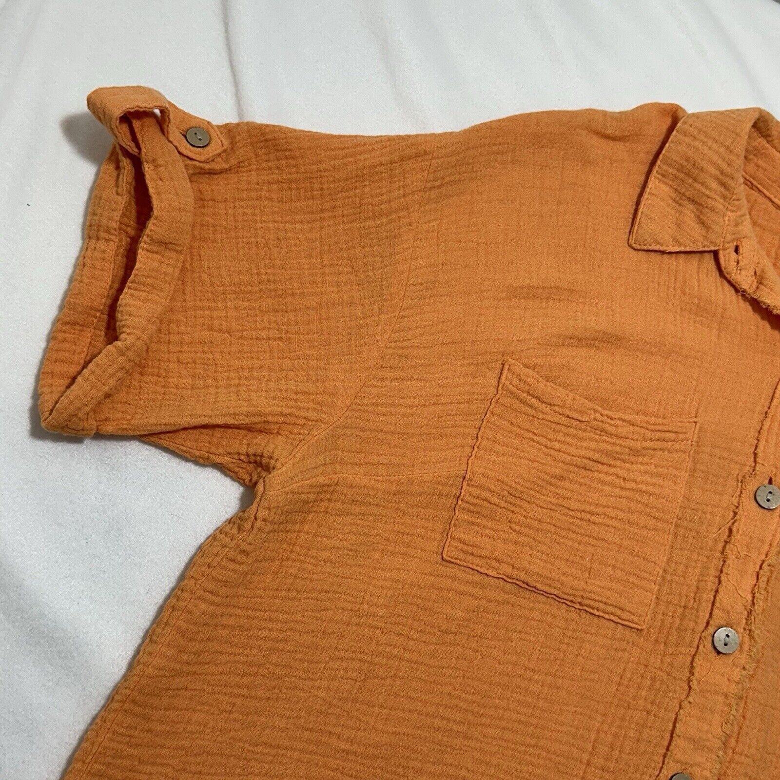 Other Cato Large Orange Button Front Blouse Raw Hem Gauze Top Size L / US 10 / IT 46 - 6 Thumbnail