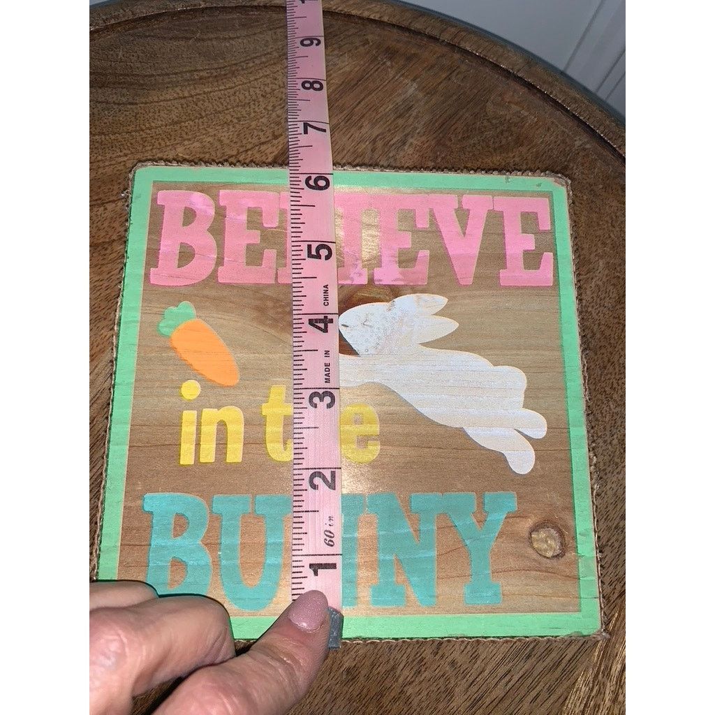 The Unbranded Brand "Believe in the Bunny" Easter Wooden Block Sign 6" Size ONE SIZE - 5 Thumbnail