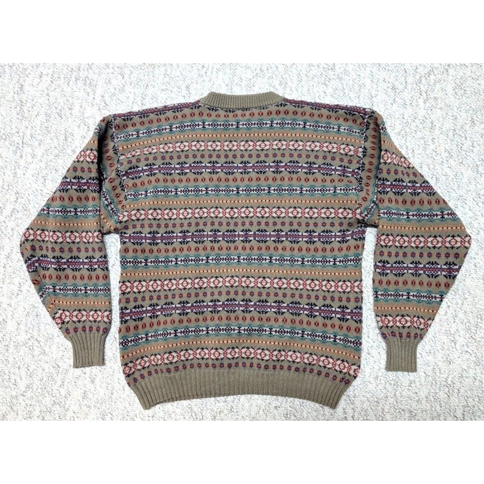 Orvis VINTAGE Gokey Green Fair Isle Cotton Knit Crew Neck Sweater L Mens Size US L / EU 52-54 / 3 - 2 Thumbnail