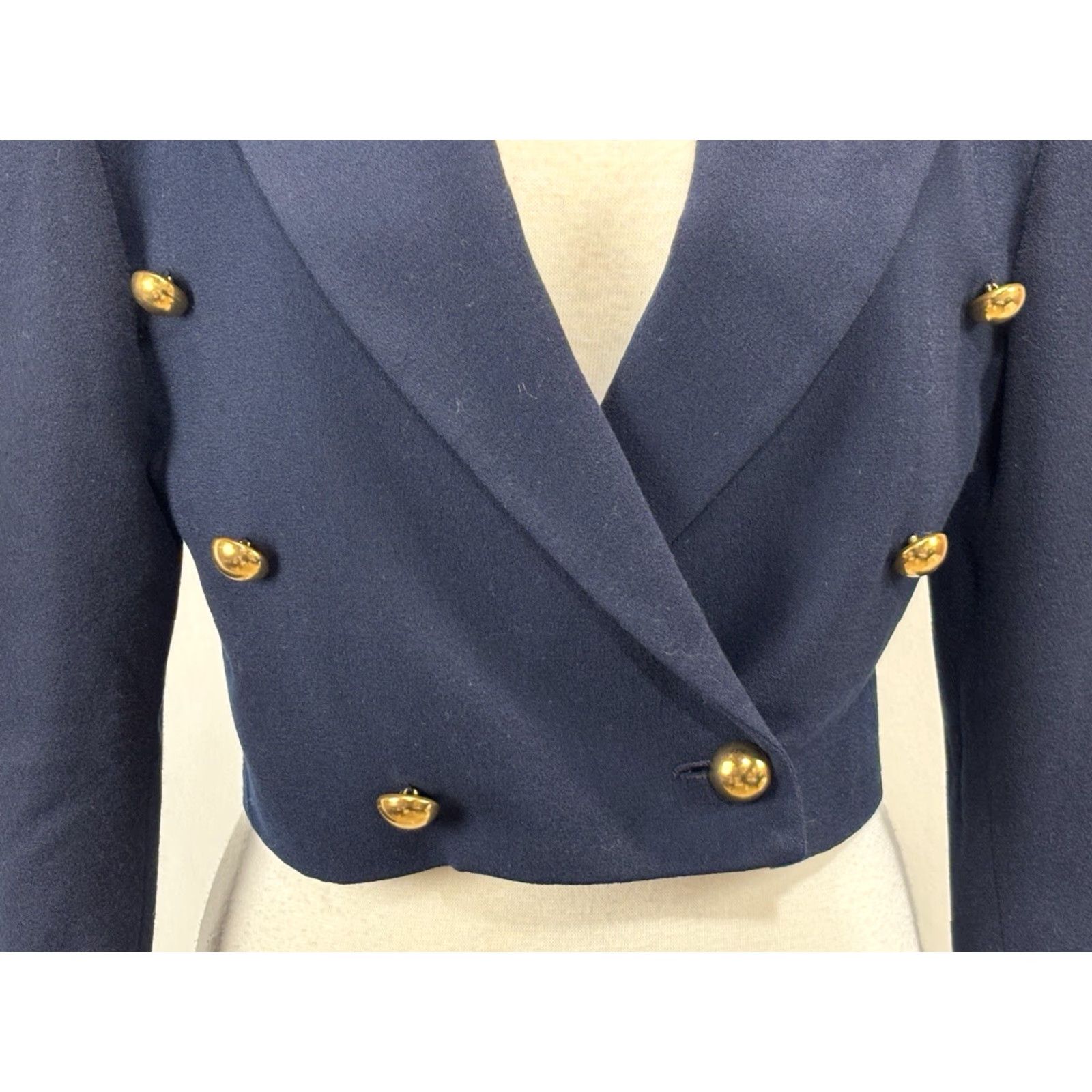 Ann Taylor VINTAGE Ann Taylor Wool Blazer Jacket 90s Double Breasted Military Style Women's 4 Navy Blue Gold Buttons Size S / US 4 / IT 40 - 6 Thumbnail