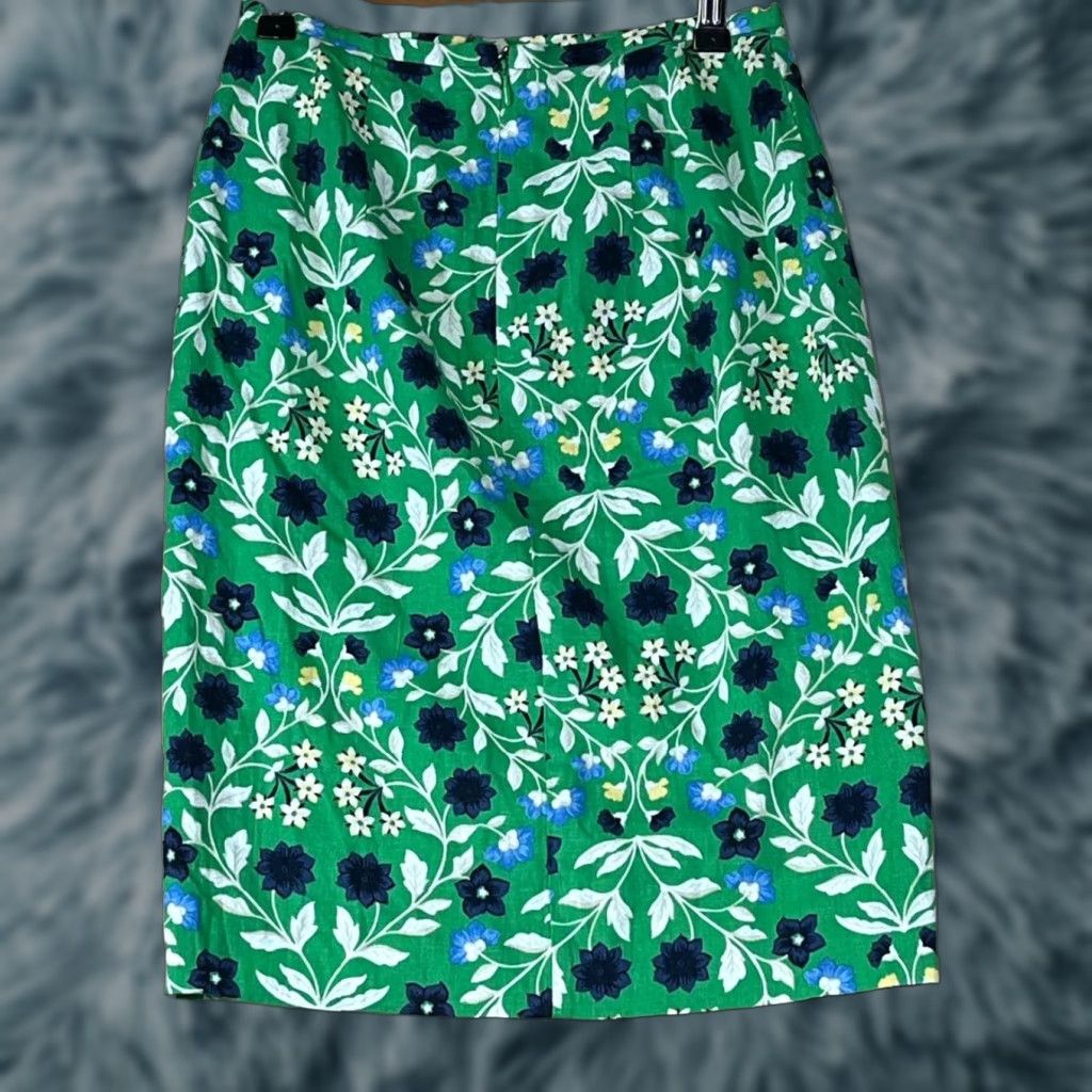 Ann Taylor Ann Taylor Skirt 00P Teal Floral Lined Zip Back NWT Petite Women Short Pencil Linen Blend Pattern Flower Vintage No? Size 24" / US 00 / IT 34 - 1 Thumbnail