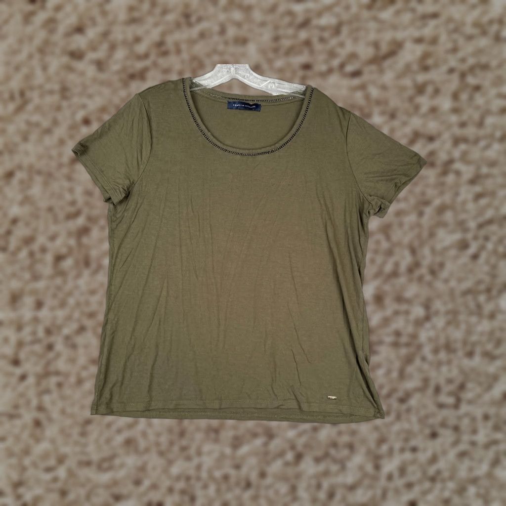 Tommy Hilfiger Tommy Hilfiger Shirt Women L Green Crew Neck Short Sleeve Viscose Blend Jersey Logo Size L / US 10 / IT 46 - 1 Thumbnail