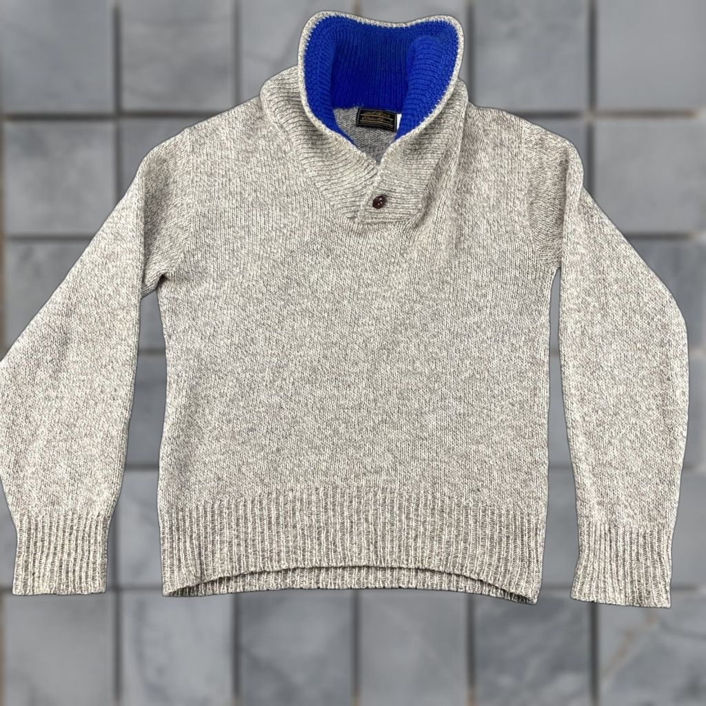 Eddie Bauer VINTAGE Eddie Bauer Sweater Mens LT Gray Shawl Collar Ragg Wool Blue USA Size US L / EU 52-54 / 3 - 1 Thumbnail