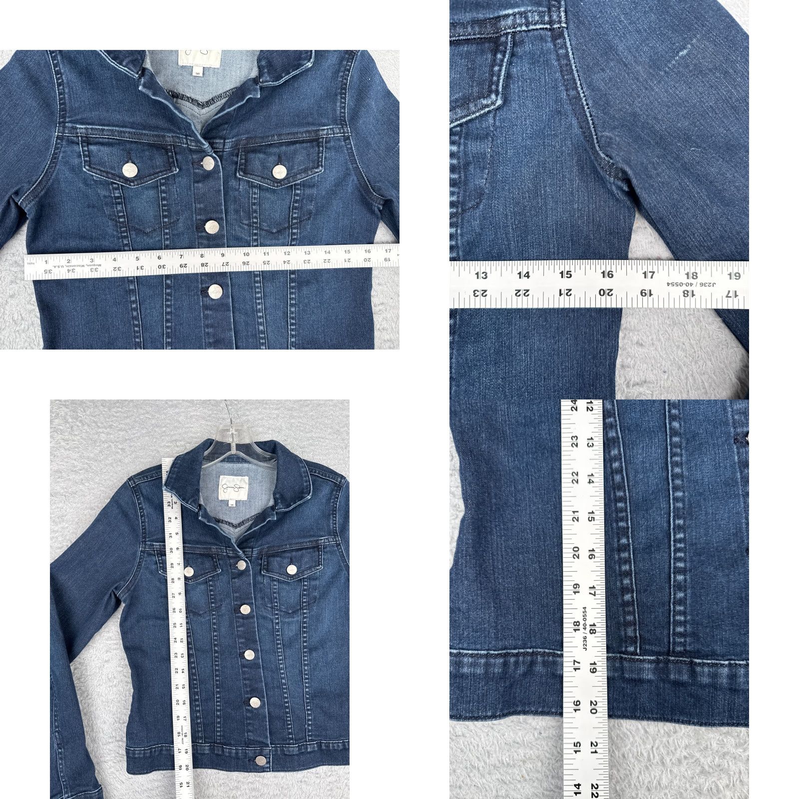 Jessica Simpson VINTAGE Jessica Simpson Jacket Womens Medium Blue Denim Jean Button Up Crop Cotton Blend Size 32" / US 10 / IT 46 - 8 Thumbnail