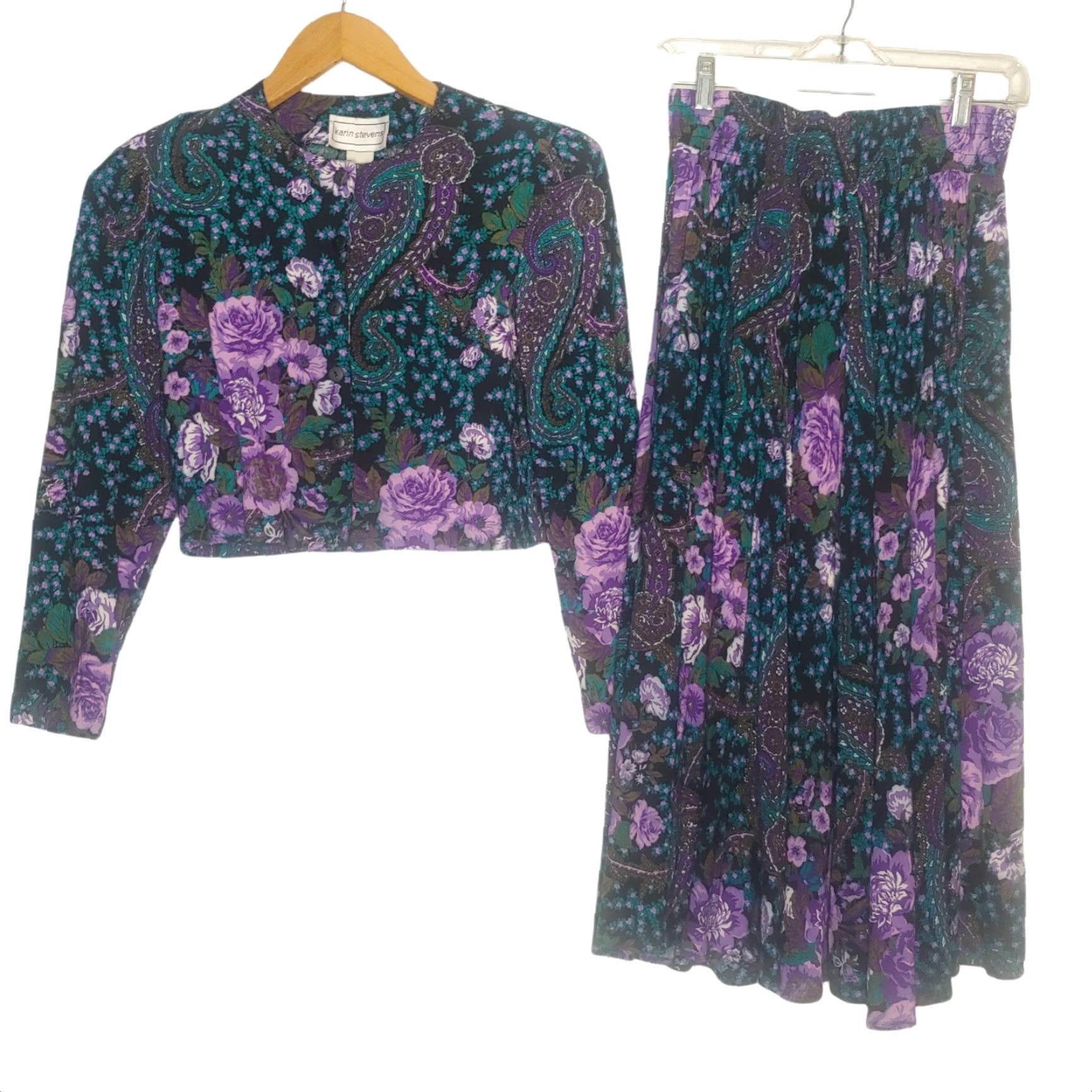 Vintage VINTAGE Karin Stevens Woman Outfit Skirt Shirt Set Purple Black Paisley 2 Piece Size M / US 6-8 / IT 42-44 - 2 Thumbnail