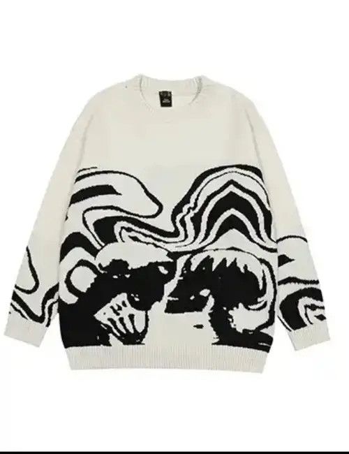 Aran Isles Knitwear × Other Painting Skull Graphic Knitted White Sweater Size US L / EU 52-54 / 3 - 1 Thumbnail