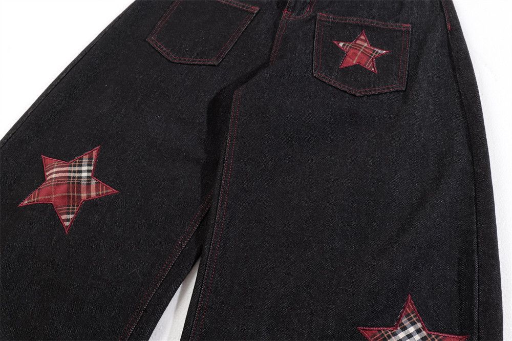 Vintage Men's street plaid embroidered star loose scimitar jeans Size US 32 / EU 48 - 5 Thumbnail